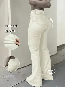 Women's Casual High Waist Slimming Flared Pants, Elegant Basic Plain Design, All Seasons Wear, Slim-Fitting Long Trousers, Chic