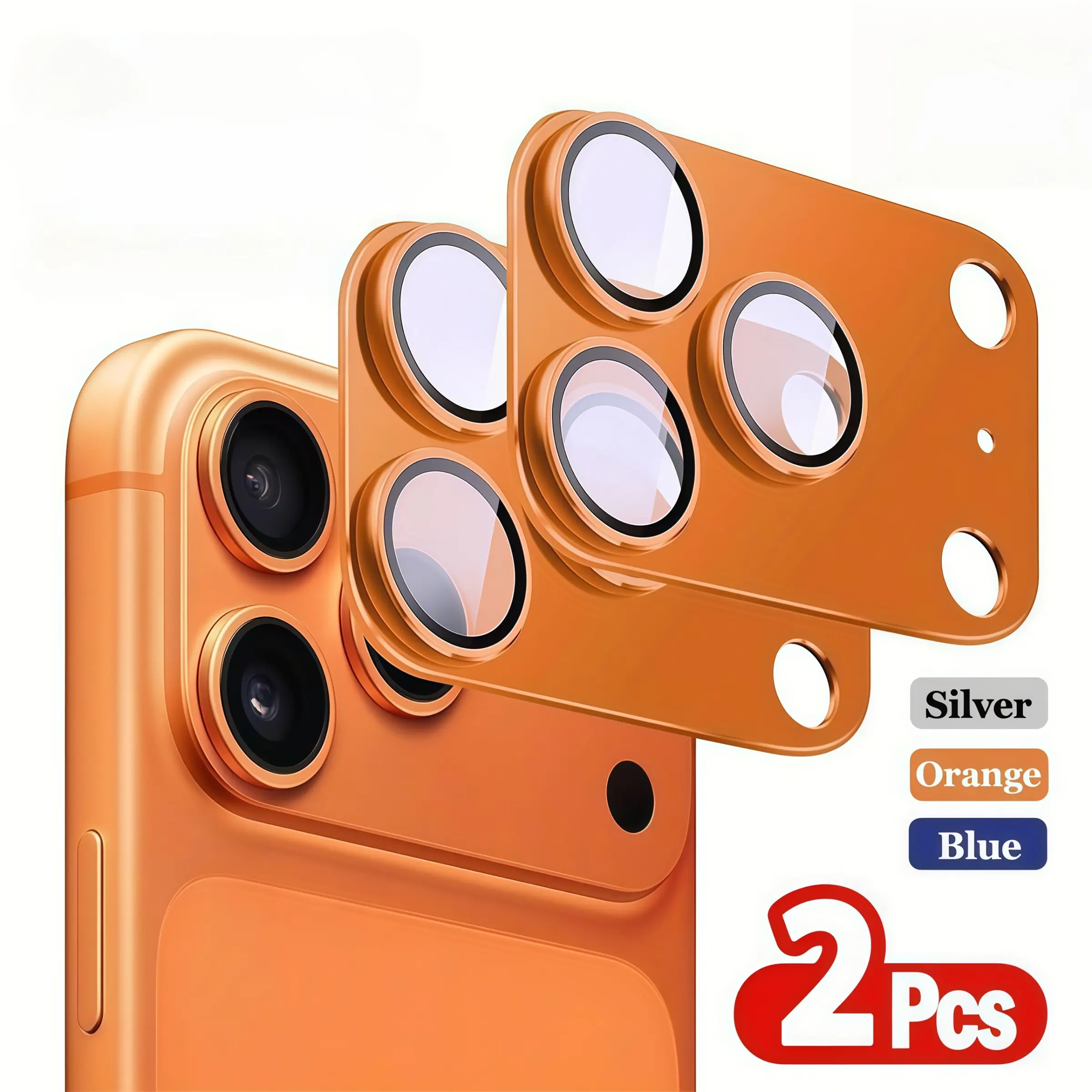 2 Metal Ring Camera Lens Protection Cases, Phone Protective Cover, Casing, Compatible with iPhone 17 Pro Max/16/15/14/13/12/11, 9h Tempered Glass, Bubble-Free, Easy Install, Accessories