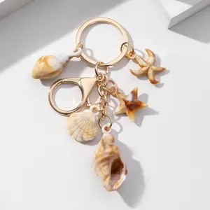 1pc New Ladies Keychain Creative Personality Seaside Holiday Simulation Shell Conch Starfish Pentacle Key Chain Pendant
