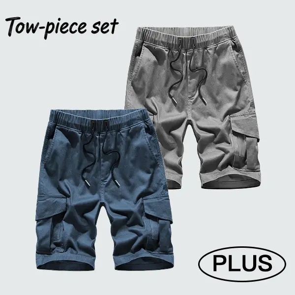 2-pack – Plus-size men’s pants: softshell polyester hiking pants with zippered pockets, outdoor pants, climbing sports pants, athletic pants, multifunctional cargo pants with belt design, plus-size men’s shorts