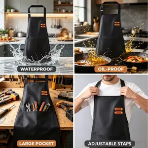 Unisex Waterproof Apron, PVC Oil-Resistant Cooking Apron, Large Pockets, Adjustable Neck, Kitchen Workwear, Home Service Apron