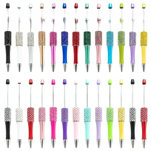 New Trending Hot Selling DIY Beadable Charm Colorful Glitter Ballpoint Penn Diamond Bead Gift Pen for Girls and Boys