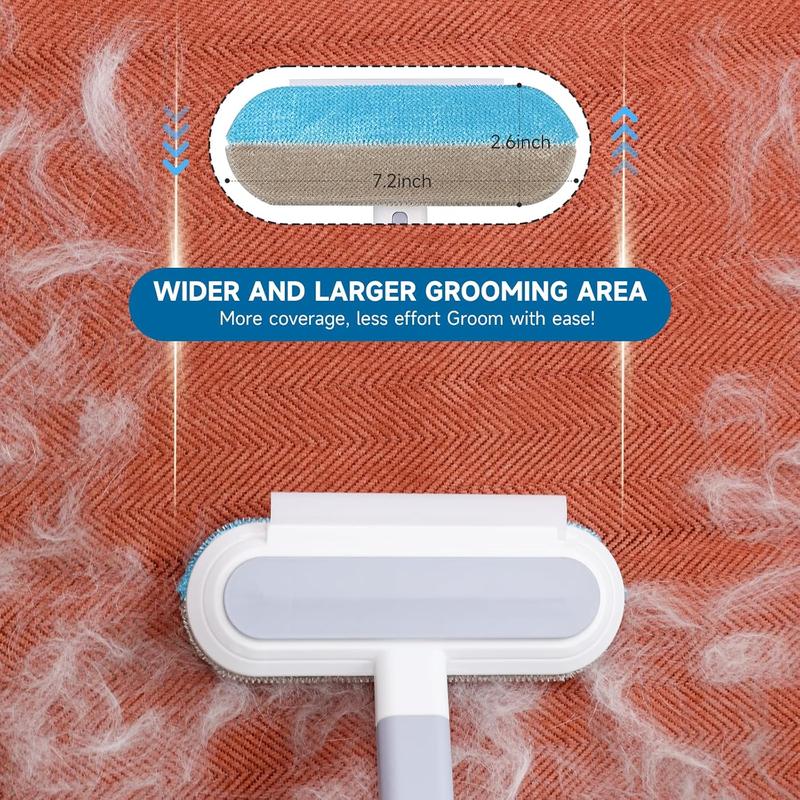 Upgraded Reusable Pet Hair Remover Brush – Extra-Long Handle Lint Cleaner for Dog & Cat Hair, Washable Multi-Surface Tool for Furniture, Bedding, Clothes & Car Interiors