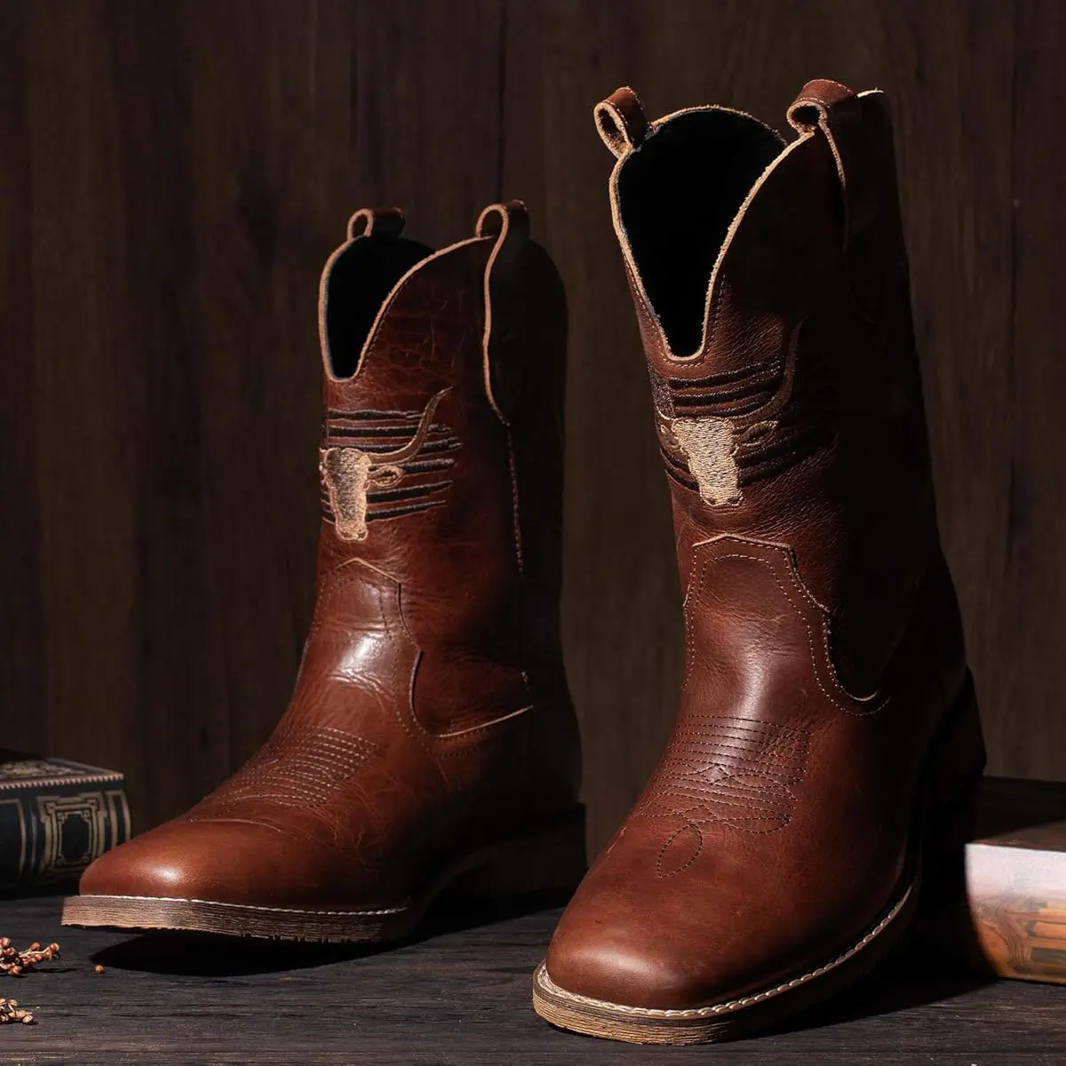 Winbird Cowboy Boots For Men Square Toe Western Men display picture 3
