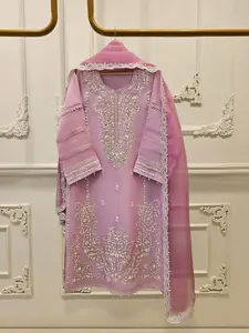 Aghanoor 3 Piece - Pure Organza Embroidered Suit