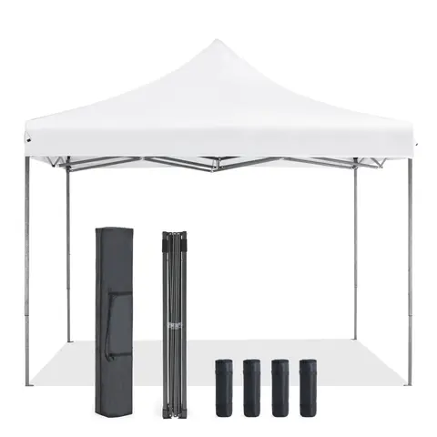 Sweetcrispy 10x10 Pop Up Canopy, Easy Setup Instant Outdoor Canopy with Vented Top and Wheeled Bag, White