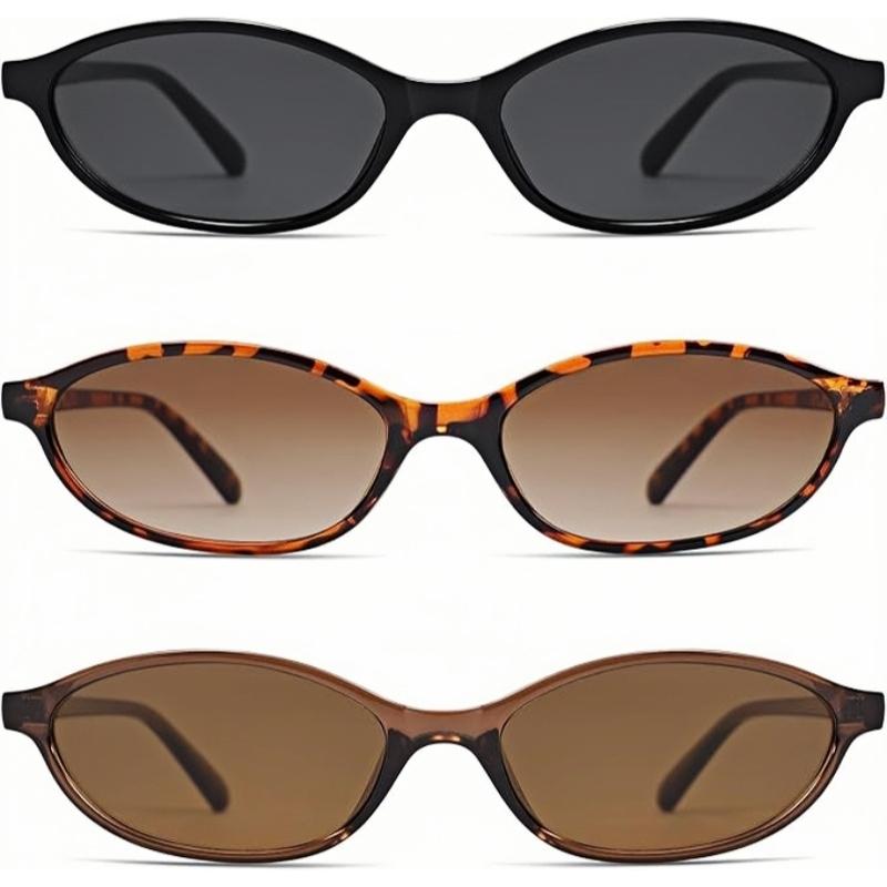 〖Summer Turn Up〗3 PCS Retro Oval Sunglasses for Women Chic Cat Eye 90s Sunnies Lightweight Narrow Shades Trendy UV Protection Sunglasses Vintage Rich Girl Sunglasses Women Sunglasseswomen