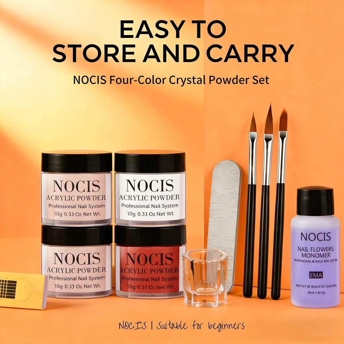 4 pcs 10g Acrylic Powder Set, Professional Acrylic Nail Powder Kit with Nail Brush & Liquid Monomer, for Acrylic Nails Extension, Carving & Nail Art, Manicure Tools for Nail Techs