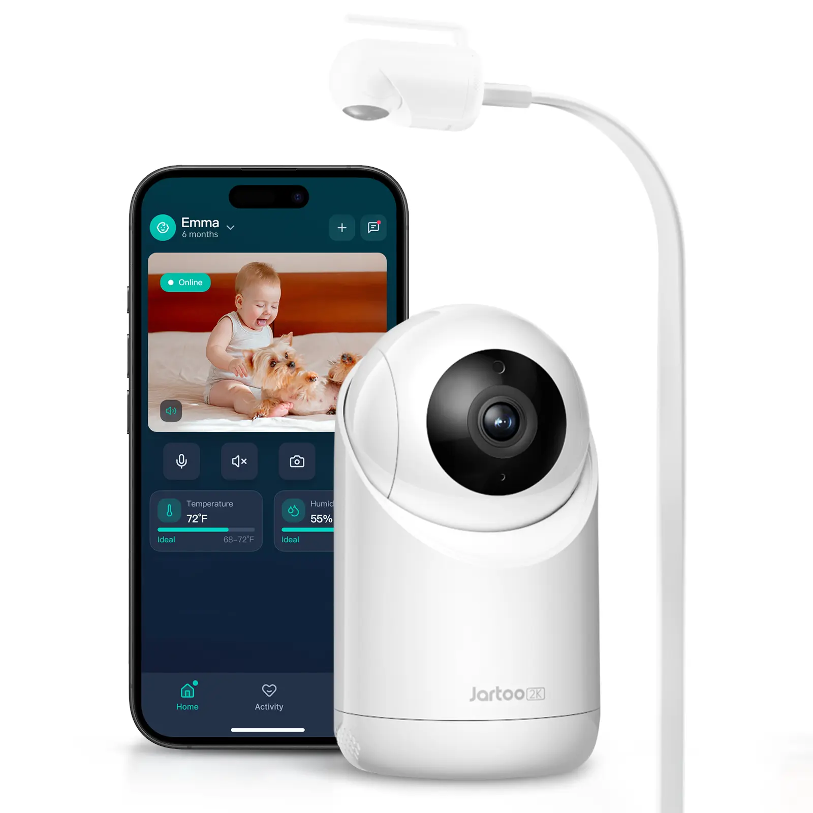 Jartoo 2K Indoor Security Camera with Mount - AI-Powered Detection, 24/7 Recording, 2-Way Audio, No Subscription, Baby/Pet Monitor
