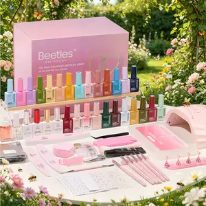 Beetles 64Pcs Gel Nail Kit with U V Light and Nail Tips -25 Color 8ML HEMA-FREE Gel Polish Set Sunday Garden Pink Nude Blue Green Brown Nails Kit with Everything Salon Manicure Tool Gifts for Girls Women