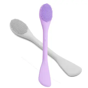 Silicone Facial Mask Applicator Double-Head Skincare Brush for Makeup Foundation Cream Lotion Moisturizer Gel Peel Mud Masks Purple Gray - Clay, Cosmetic