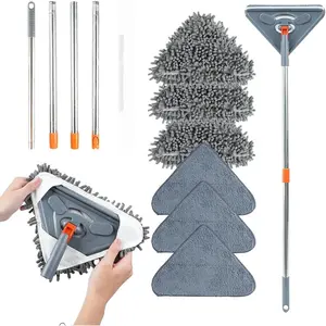 Long Handle Wall Mop 360 °   Spinning Head & Baseboard Cleaner Multi-Surface Dusting Tool for Walls Floors Baseboards Wet/Dry Cleaning Mop with Adjustable Handle Home & Kitchen Use Microfiber Spin Mop Replacement Head