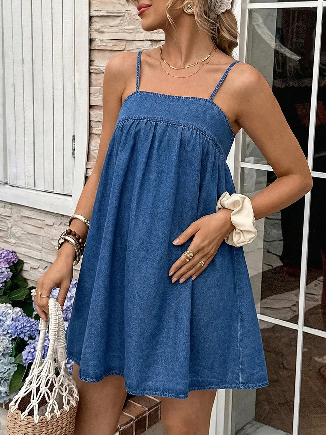 Women's Navy Blue Summer Casual Holiday Maternity Sleeveless Denim Dress,Adjustable Straps Babydoll Mini Sundress,Chic Y2k Elegant Beach Apron Dress