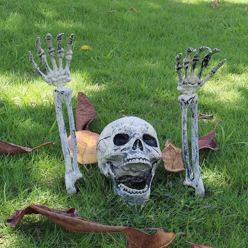 Halloween Decorations Realistic Skeleton Ground Stakes, Skeleton Head Props, Ghost Hand Skull Bones Party Supplies, Spooky Home Decor