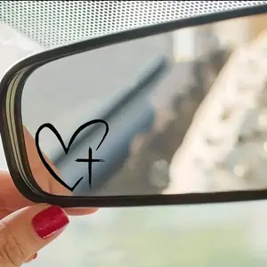 8pcs Heart & Cross Car Stickers,Pattern Car Mirror Sticker, Car Rearview Mirror Decal, Vinyl Die Cut Decal, Universal Car Exterior Accessories,Faith Gift,SummerVibes