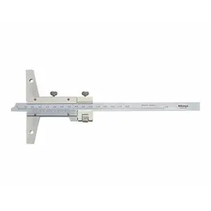 Mitutoyo 0 to 150mm Measurement Range, 260mm Rule Length, 4 Inch Base Length, Vernier Depth Gage 0.02mm Graduation, Accurate to 0.03mm, Stainless Steel, Satin Chrome Coated 527-101