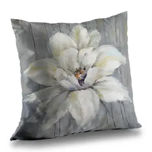 Begin Home Decor C1PT1414JC9KPX 14 x 14 in. White Flower on Wood - Floral Poly Twill Throw Pillow Insert