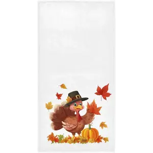 Thanksgiving Turkey Pumpkin Hand Towels 16x30 in Bathroom Towel, Fall Autumn Maple Leaves Ultra Soft Highly Absorbent Small Bath Towel Give Thanks Bathroom Decor Gifts