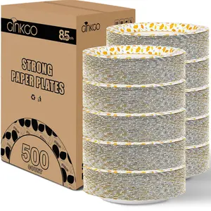 Ginkgo Paper Plates 8.5 Inch Bulk 500 Count, Thickened Heavy Duty Disposable Plates for Party and Dinner Convenient Sophistication Elegant Decoration