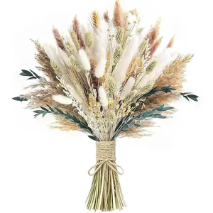 xin's convey 126pcs Dried Pampas Grass Decorations, Dried Flowers Bouquet, Reed Grass Bouquet for Boho Floral Wedding, Bedroom, Rustic Farmhouse Decor.