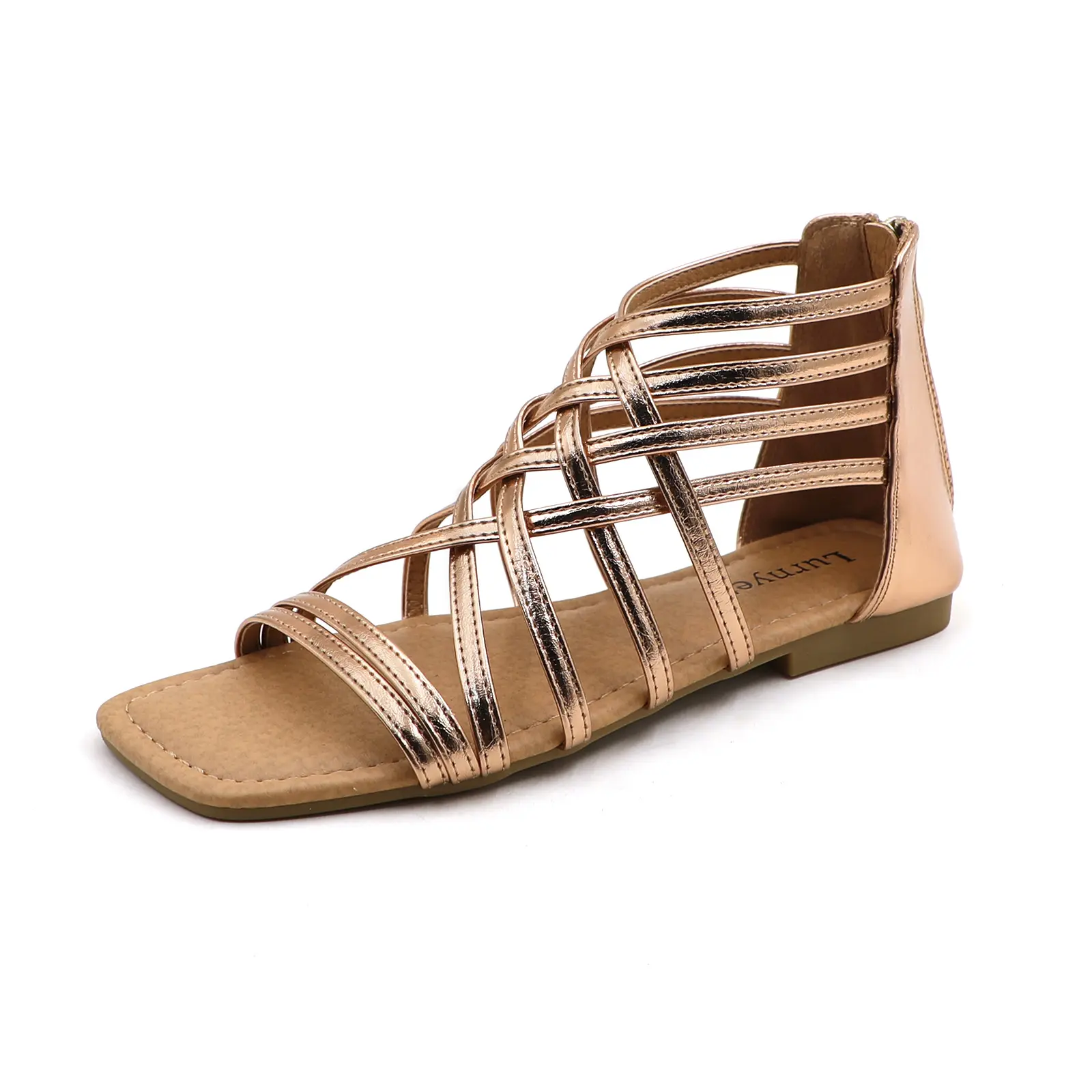 Women's Sandal, Comfortable Gladiator Sandals Ankle Strap Flats Sandalias Para Mujer Beach Sandals Wide Width Open Toe Cross Strappy Sandals for Women Dressy Summer