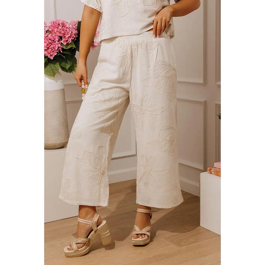 Casual Calm High Waist Embroidered Linen-Blend Pants