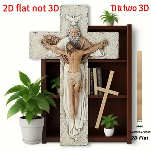 Vintage Wooden Jesus Christ Wall Cross with Gold Frame, Religious Home Decor, Wooden Cross Decorations, Perfect for Living Room Bedroom Prayer Room, Christmas Easter Halloween Thanksgiving Decor