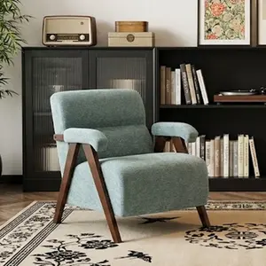 Mid Century Modern Accent Chair, Solid Wood Frame Tufted Armchair, High-Density Thick Cushion Upholstered Chair, Ergonomic Comfort Leisure Sofa Chair for Living Room, Bedroom, Reading Nook, Office