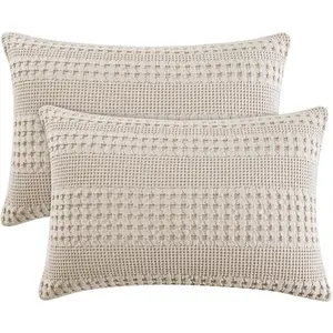 PHF 100% Waffle Pillow Shams Size, 2 Pack 20" x 36" Soft Skin-Friendly Pillowcases, No Filling, Woven and Breathable Waffle Weave Pillow Case Covers for Bed, Oatmeal