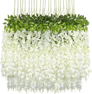 36 Pcs Artificial Wisteria Hanging Flowers 3.6 ft Artificial Fake Wisteria Vine Rattan Hanging Garland Silk Flowers String for Wall Home Wedding Party Greenery Decorations (Blue,White,Purple, Light pink)