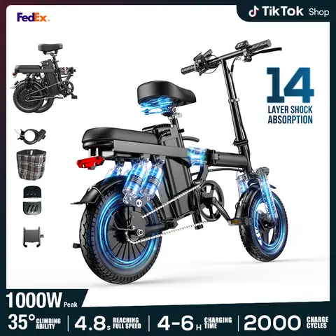 Folding Smart Electric Mountain Bike (Ebike Kids, Teen Boy Gifts Outdoors) - 500W Motor, 48V 15Ah Rechargeable Battery, 45km Range, Dual Disc Brakes, 14-Level Shockproof Absorption, UL2849 Certified, Compact Folding Bikes for Youth Outdoor Riding