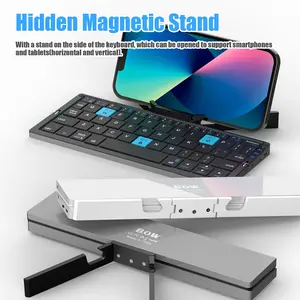 Foldable keyboard with magnetic stand, aluminum keys, silent Bluetooth, portable lightweight travel keyboard, rechargeable, suitable for all tablets