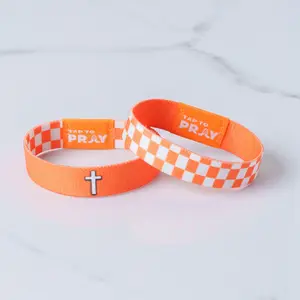 Tap To Pray® Wristband – Orange & White Checkers