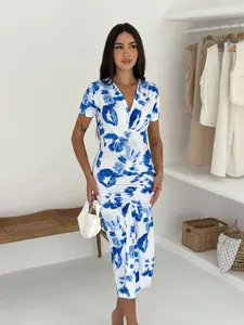 Blue & White Tie-Dye Midi Dress