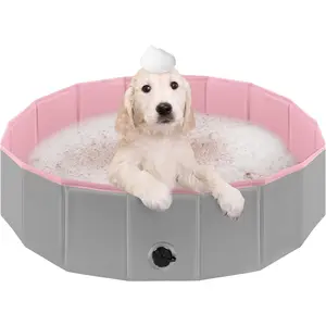 Pool, Kiddie Pool Hard Plastic, Collapsible Pet Bath Foldable Swimming Pet Pool Portable Pink 32''