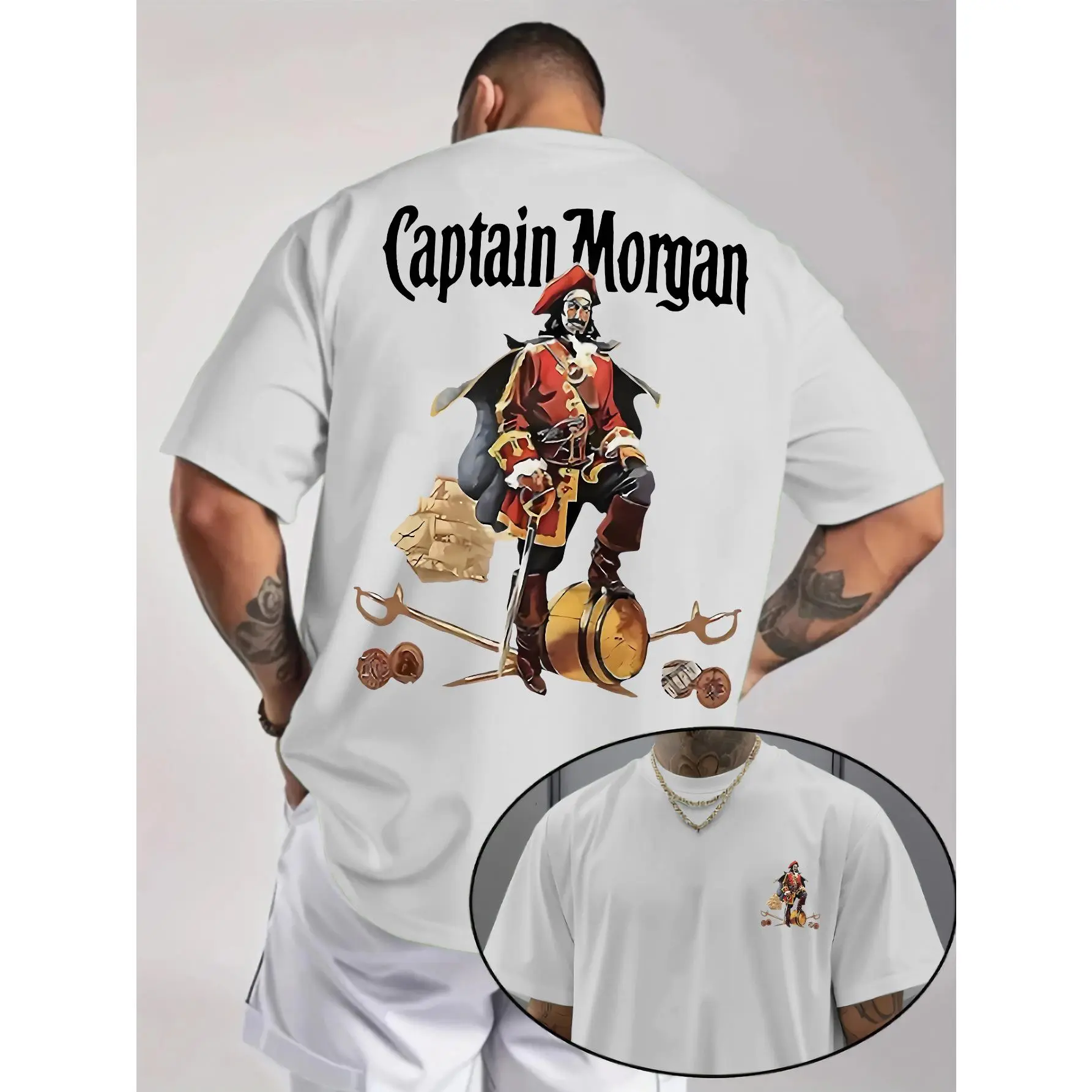 Men's Fashion Summer Comfortable Round Neck T-Shirt, Casual Sport Short Sleeve, "Captain for MORGAN" Letter Graphic Print Short Sleeve Top