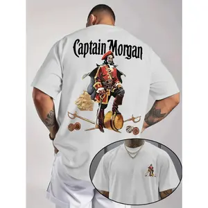 Men's Fashion Summer Comfortable Round Neck T-Shirt, Casual Sport Short Sleeve, "Captain for MORGAN" Letter Graphic Print Short Sleeve Top