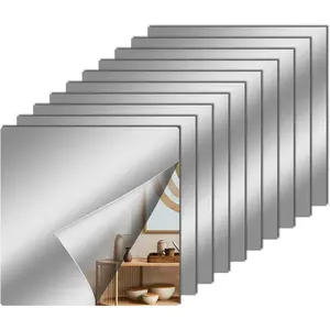 12 Pcs Acrylic Flexible Mirror Sheets, 12 x 12 in Mirrors Tiles Self Adhesive Square Cuttable Wall Stickers Non Glass Acrylic Safety Reflective for DIY Craft Home Wall Decoration
