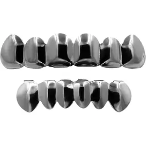 18K Gold Plated Gold Finish 6 Top Teeth 6 Bottom Tooth Hip Hop Teeth Grillz + 2 Molding Bars for Men and Women