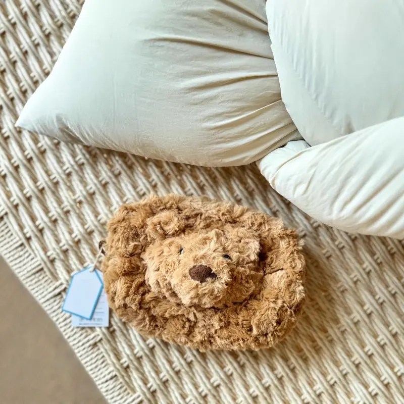 Cute Curly‑Fur Brown Bear Plush Pouch, Round Teddy‑Bear Face Zipper Bag, Kawaii Animal‑Shape Coin Purse & Storage Case
