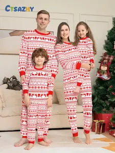 Family Christmas Pajama Set, Comfortable Long Sleeve Round Neck Homewear, Holiday Print Casual Wear, Festive Parent-Child Loungewear