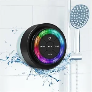 Shower Speaker, Upgraded,Certified IPX7 , Mini Small Speaker with Lights, Suction Cup and Mic for Bathroom, Crystal Sound&Bass,12H Playtime, Ideal Electronic Gifts