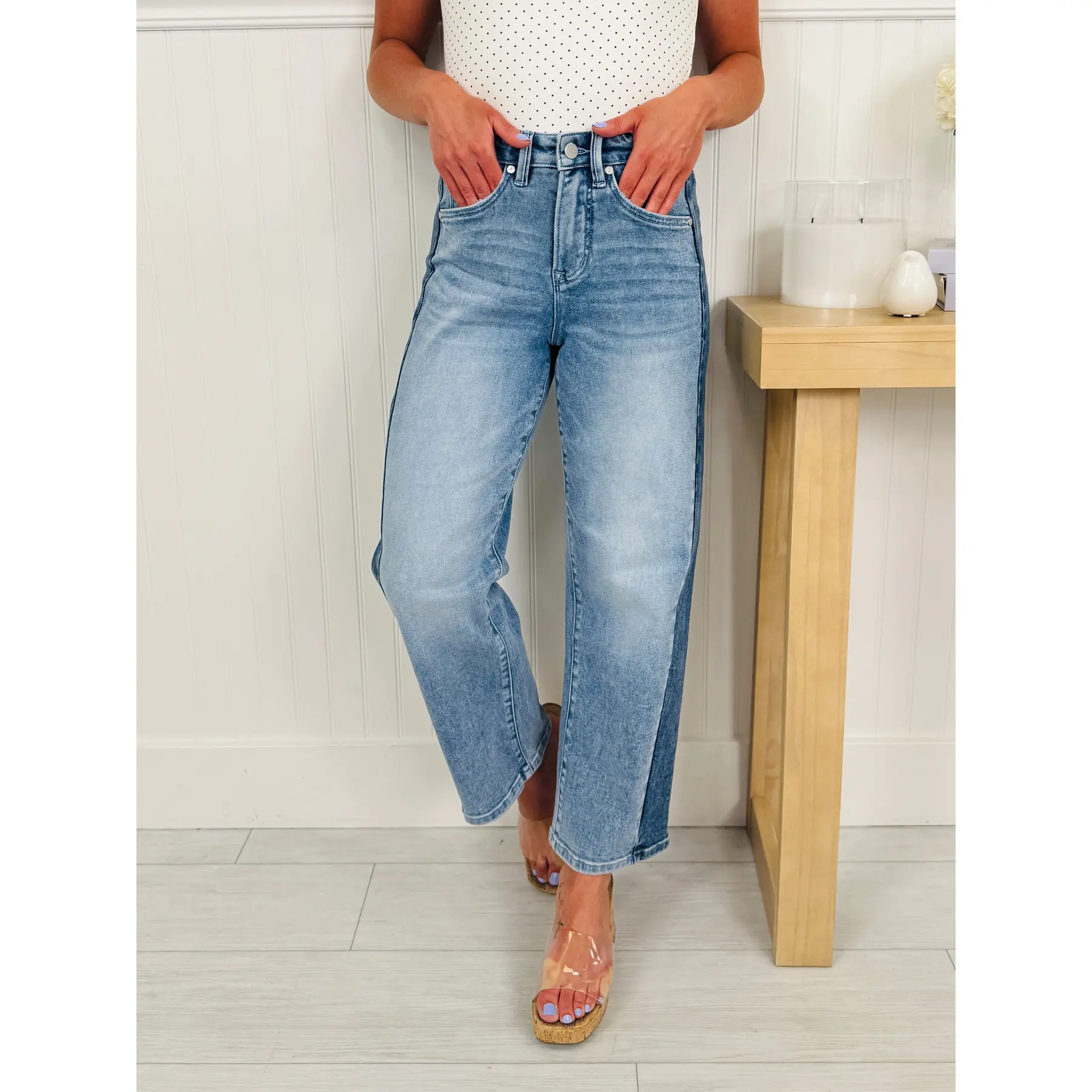 Two Tone Moment Tummy Control Slim Barrel Jeans