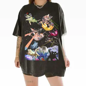 Vintage Galaxy Cat StarWarrs Meme Graphic Tee, Space Cats Funny Shirt, Cat Lovers Shirts, Animal Shirt, Unisex Meme Cringe Funny Shirt, Menswear Womenswear Streetwear Cotton Comfort