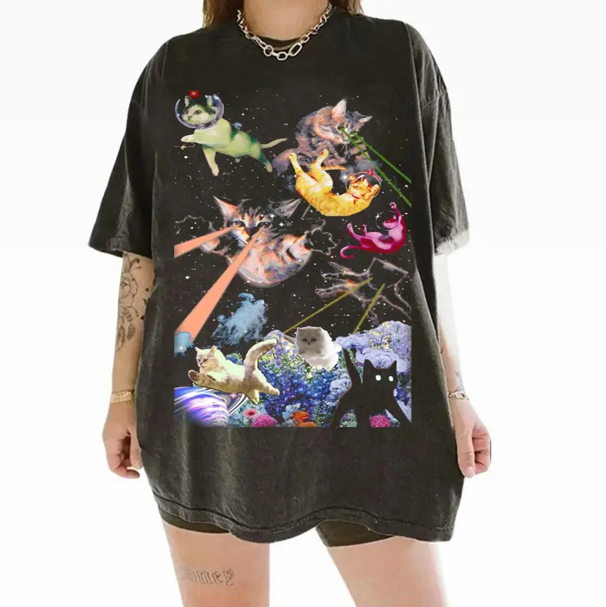 Vintage Galaxy Cat StarWarrs Meme Graphic Tee, Space Cats Funny Shirt, Cat Lovers Shirts, Animal Shirt, Unisex Meme Cringe Funny Shirt, Menswear Womenswear Streetwear Cotton Comfort