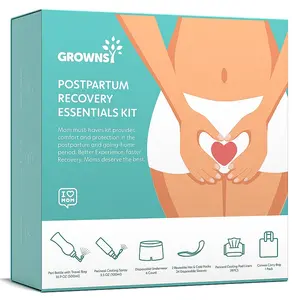 Grownsy Postpartum Essentials Recovery Kit, Labor Delivery Mom Care Set, Includes Upside Down Peri Bottle, Perineal Spray, Cooling Pad Liners, Ice Packs & Disposable UnderwearKit
