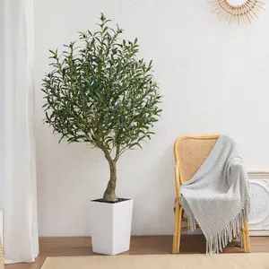 VERINATURAL 5/6FT Artificial Potted Olive Tree UV Resistant with White Taper Planter for Indoor & Outdoor VN137 High-Quality Silk Foliage Low Maintenance Eco-Friendly