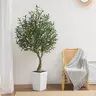 VERINATURAL 5/6FT Artificial Potted Olive Tree UV Resistant with White Taper Planter for Indoor & Outdoor VN137 High-Quality Silk Foliage Low Maintenance Eco-Friendly【SummerVibes】