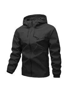 Men's Waterproof Windproof Hooded Jacket, Casual Long Sleeve Zipper Pocket Design, Outdoor Activities Coat, Spring & Fall Fashion, Workwear Jackets