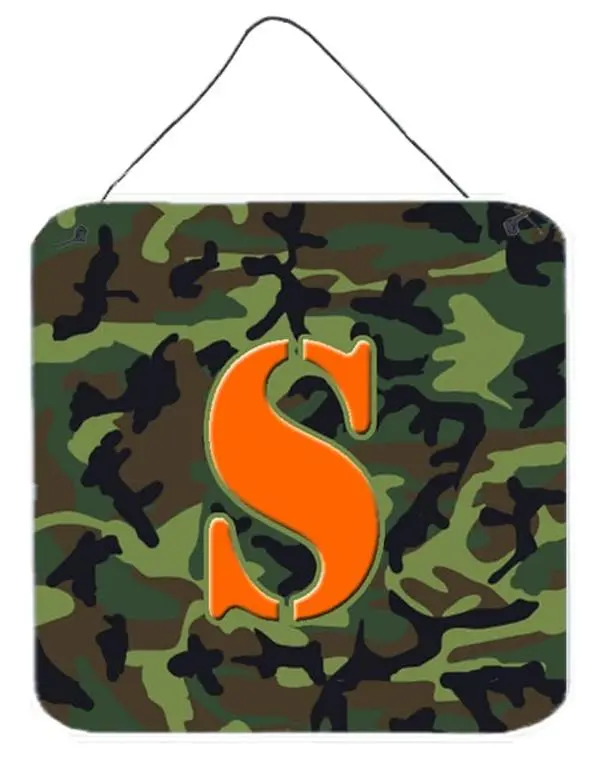 Carolines Treasures CJ1030-SDS66 6x6 in. Letter S Initial Monogram - Camo Green Aluminium Metal Wall or Door Hanging Print, Home Decor for Room Decor